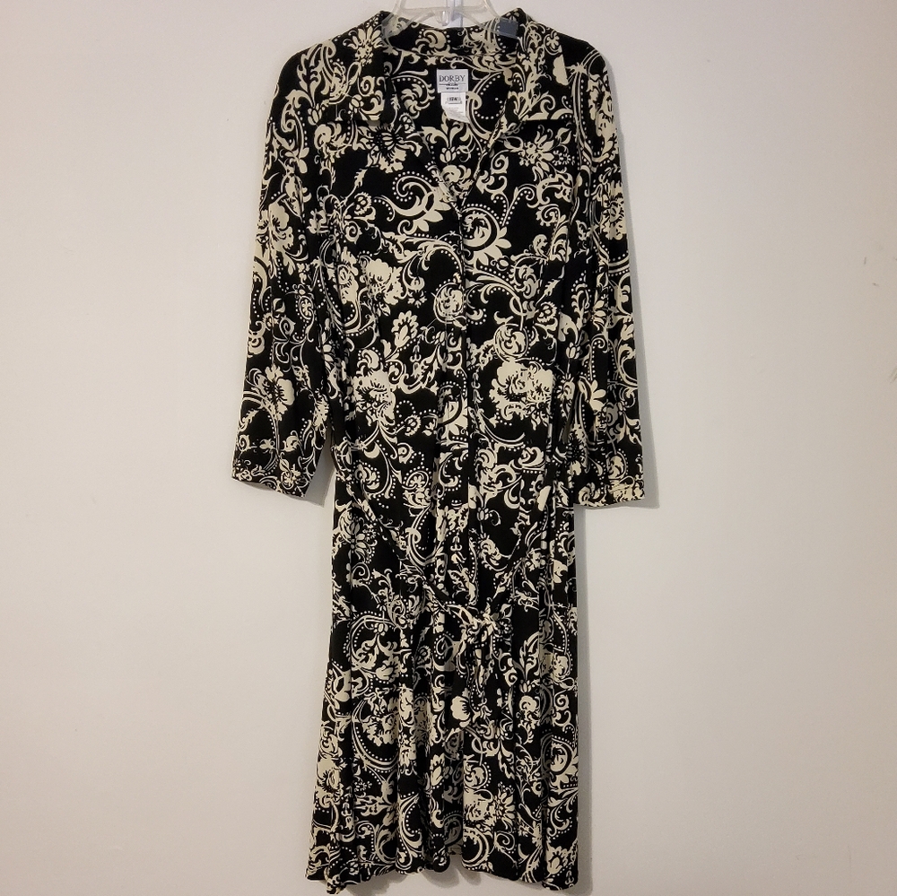 Dorby Woman Stretch Balck/Cream Boho Print Shift Dress Size 18W
